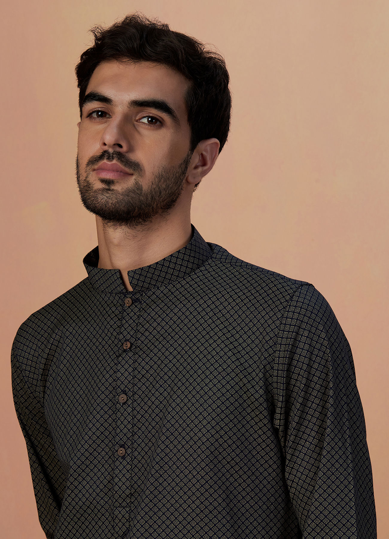 Manyavar Men Dark Blue Printed Kurta