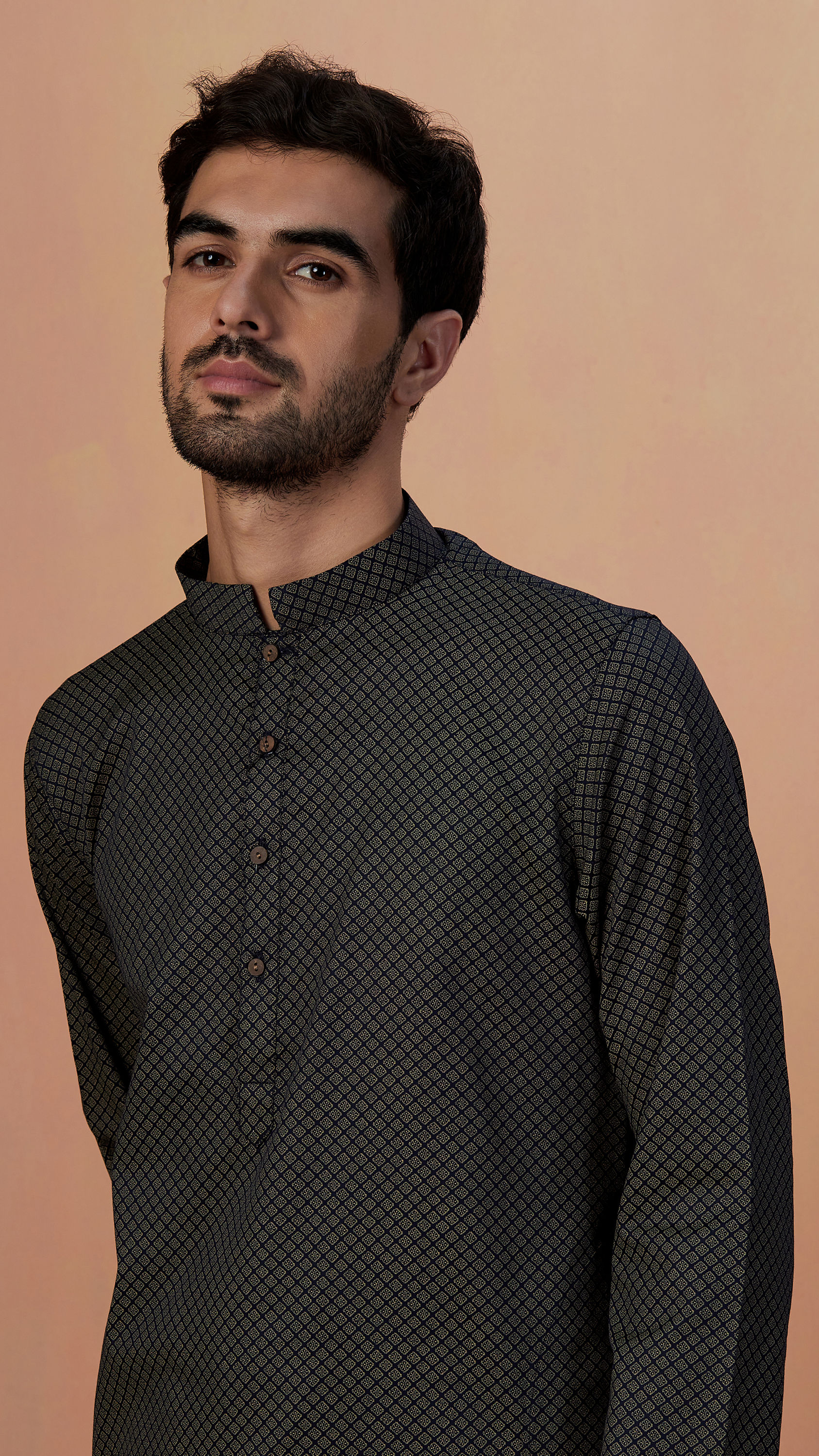 Manyavar Men Dark Blue Printed Kurta