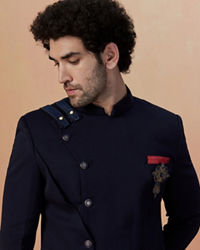 Manyavar Men Dark Blue Achkan Indo Western