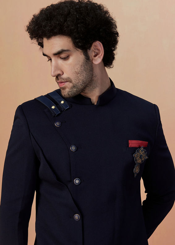 Manyavar Men Dark Blue Achkan Indo Western