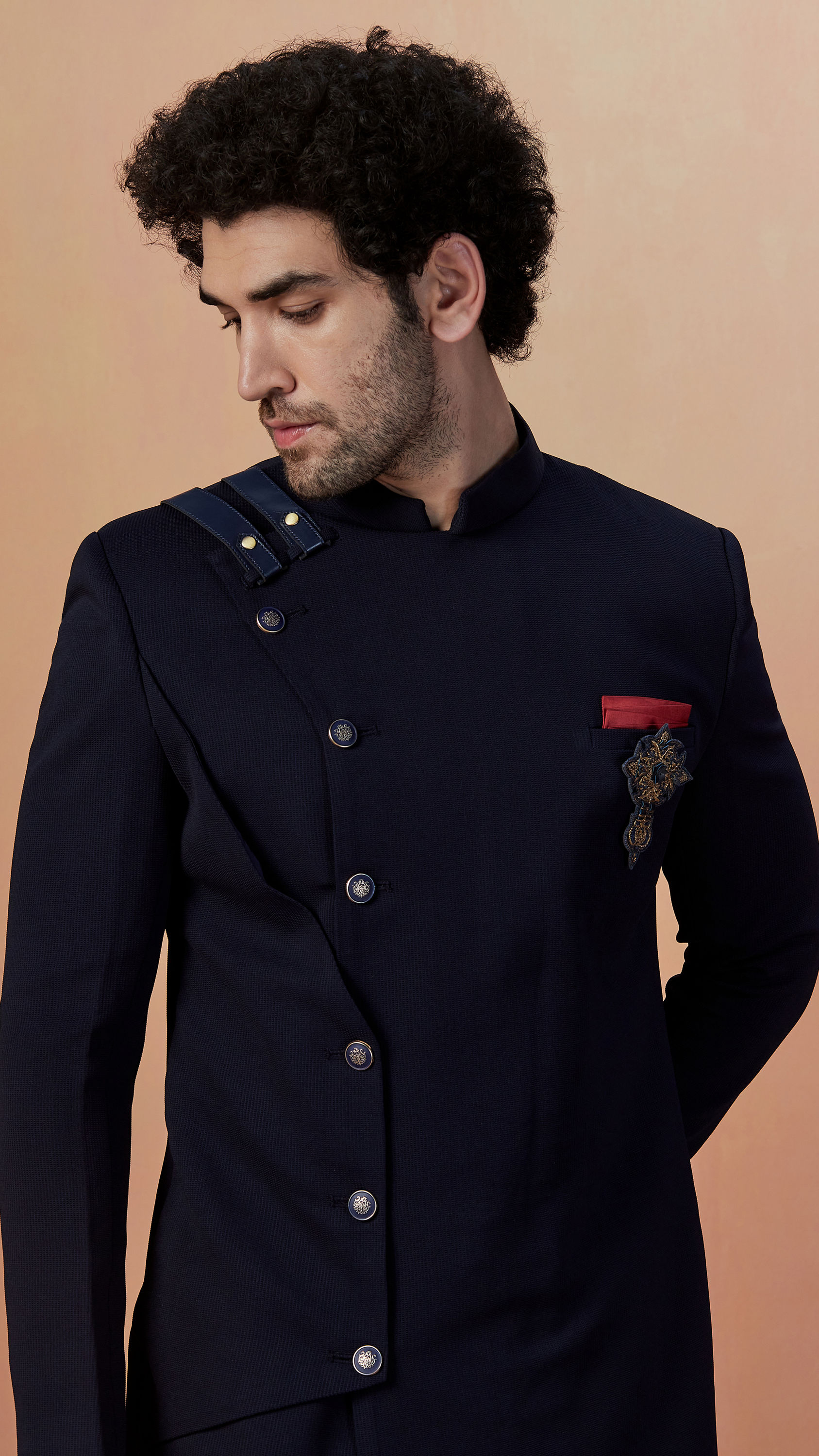 Manyavar Men Dark Blue Achkan Indo Western