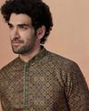 Manyavar Men Green Multicolor Printed Kurta Pajama