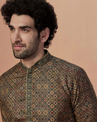 Manyavar Men Green Multicolor Printed Kurta Pajama