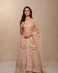 Mohey Women Blush Pink Embellished Bridal Lehenga