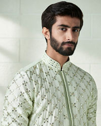 Twamev Men Mint Green Mirror Work Kurta Set