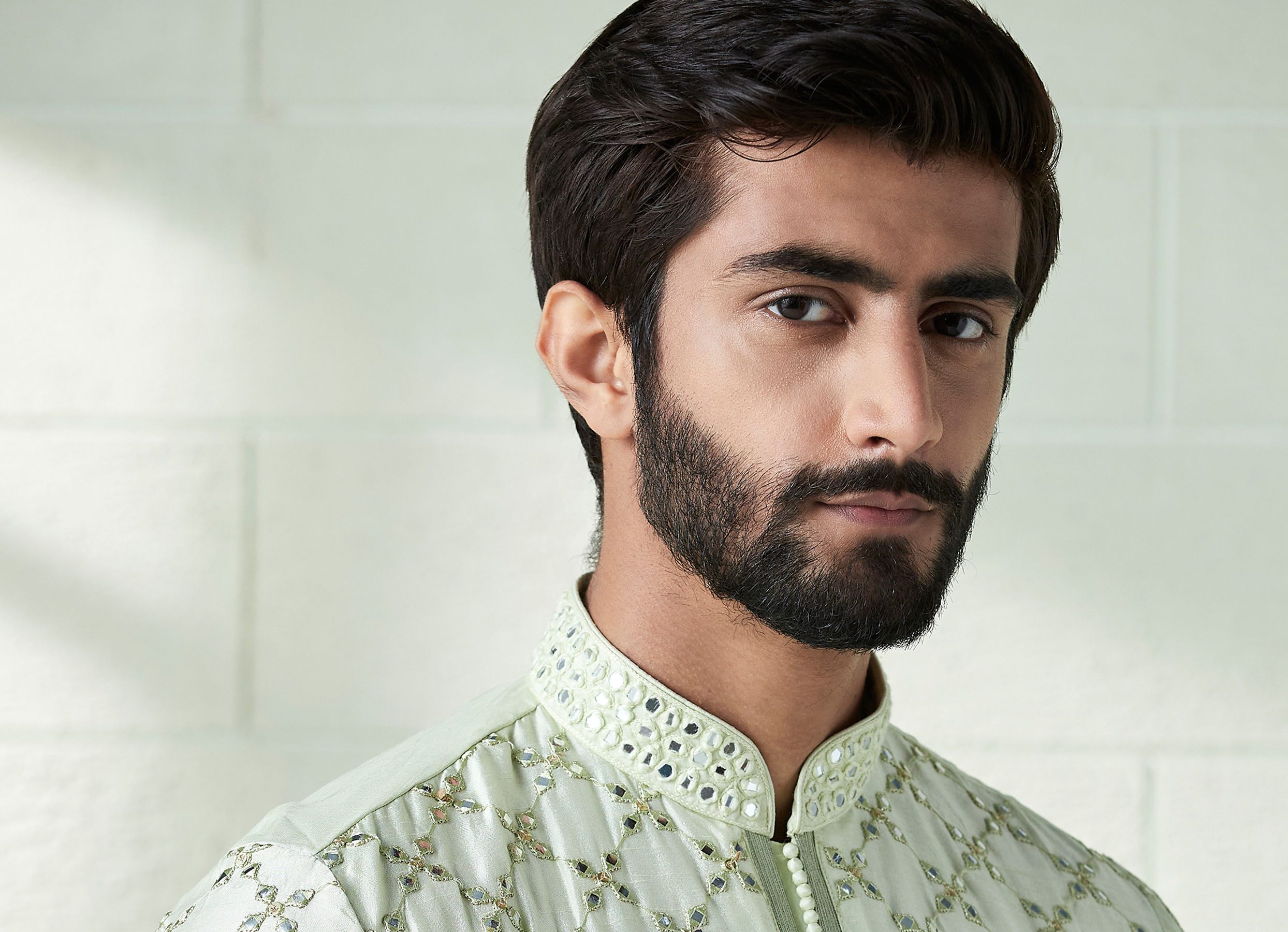 Twamev Men Mint Green Mirror Work Kurta Set