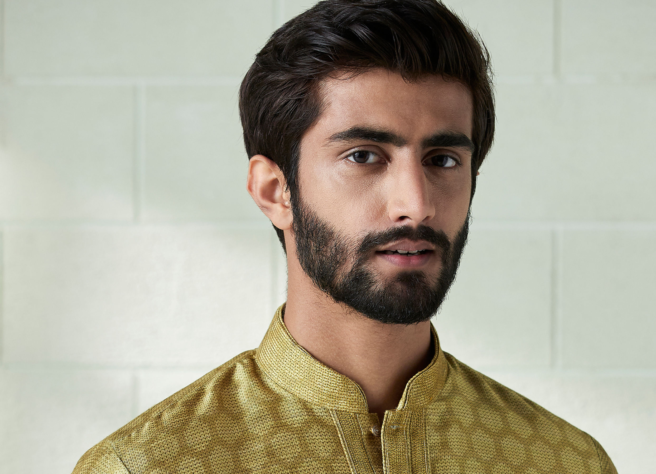 Twamev Men Amber Gold Honeycomb Print Kurta Set