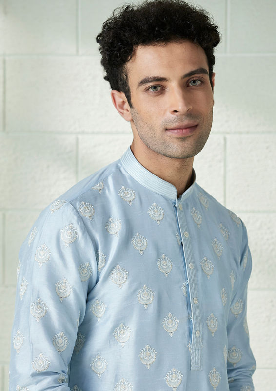 Twamev Men Crystal Blue Patterned Kurta Set image number 0