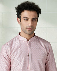 Twamev Men Blush Pink Self Motif Kurta Set