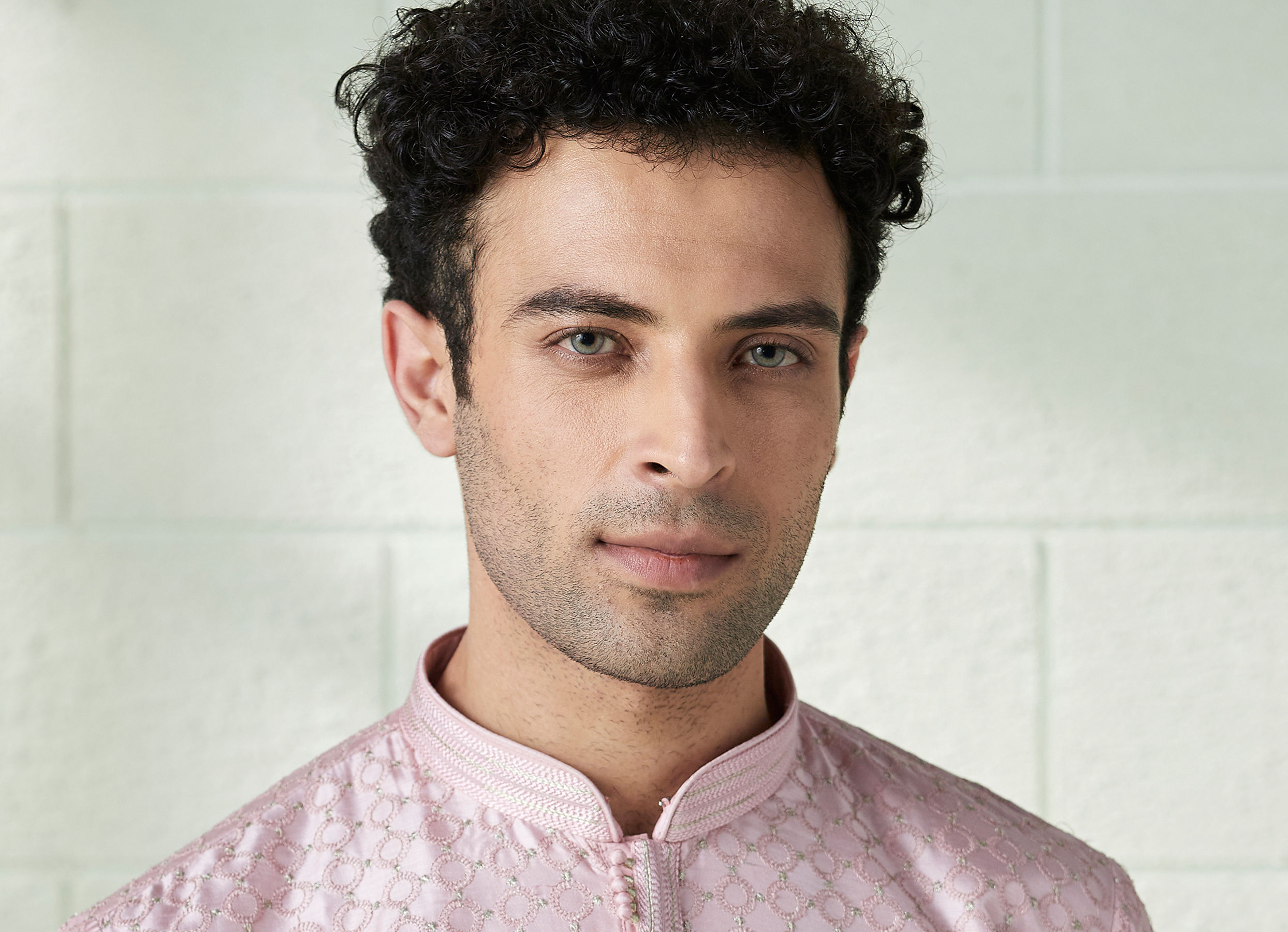 Twamev Men Blush Pink Self Motif Kurta Set