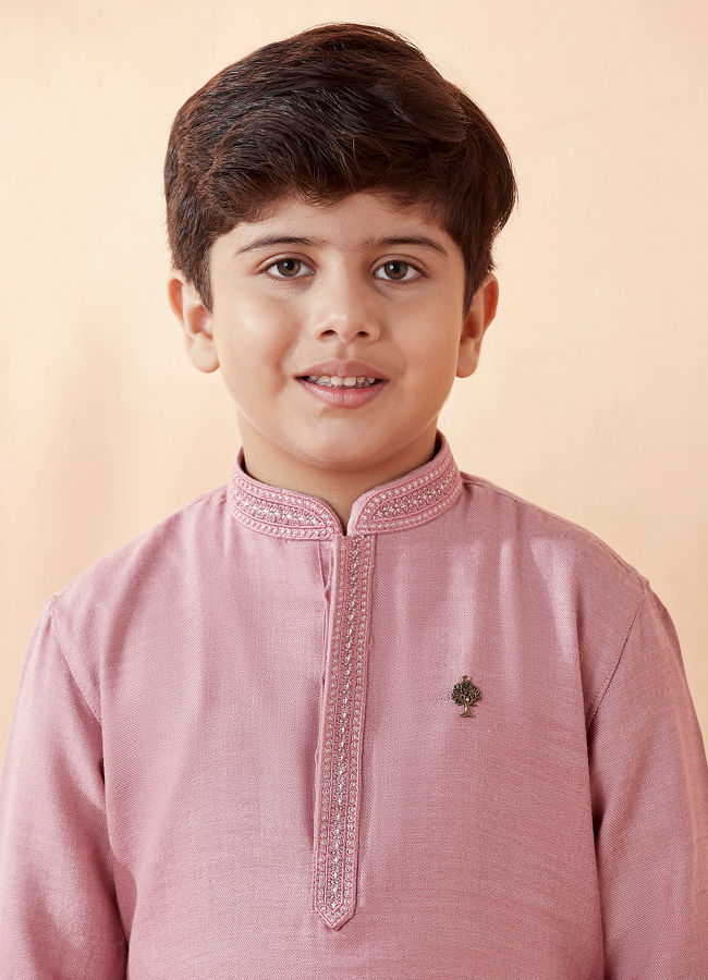 Boys Pink Solid Kurta Set