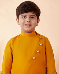 Manyavar Boys Boys Mustard Orange Plain Kurta Set