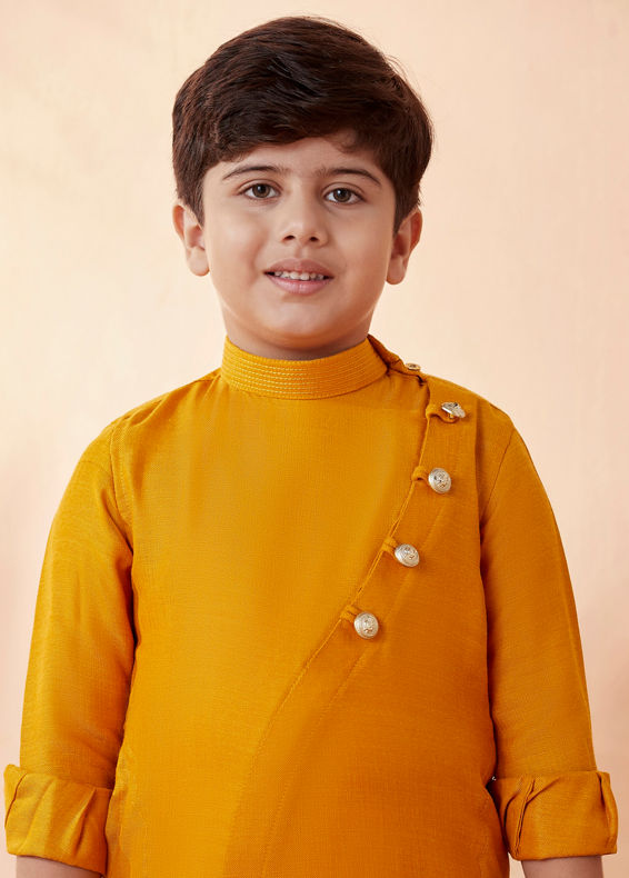 Manyavar Boys Boys Mustard Orange Plain Kurta Set