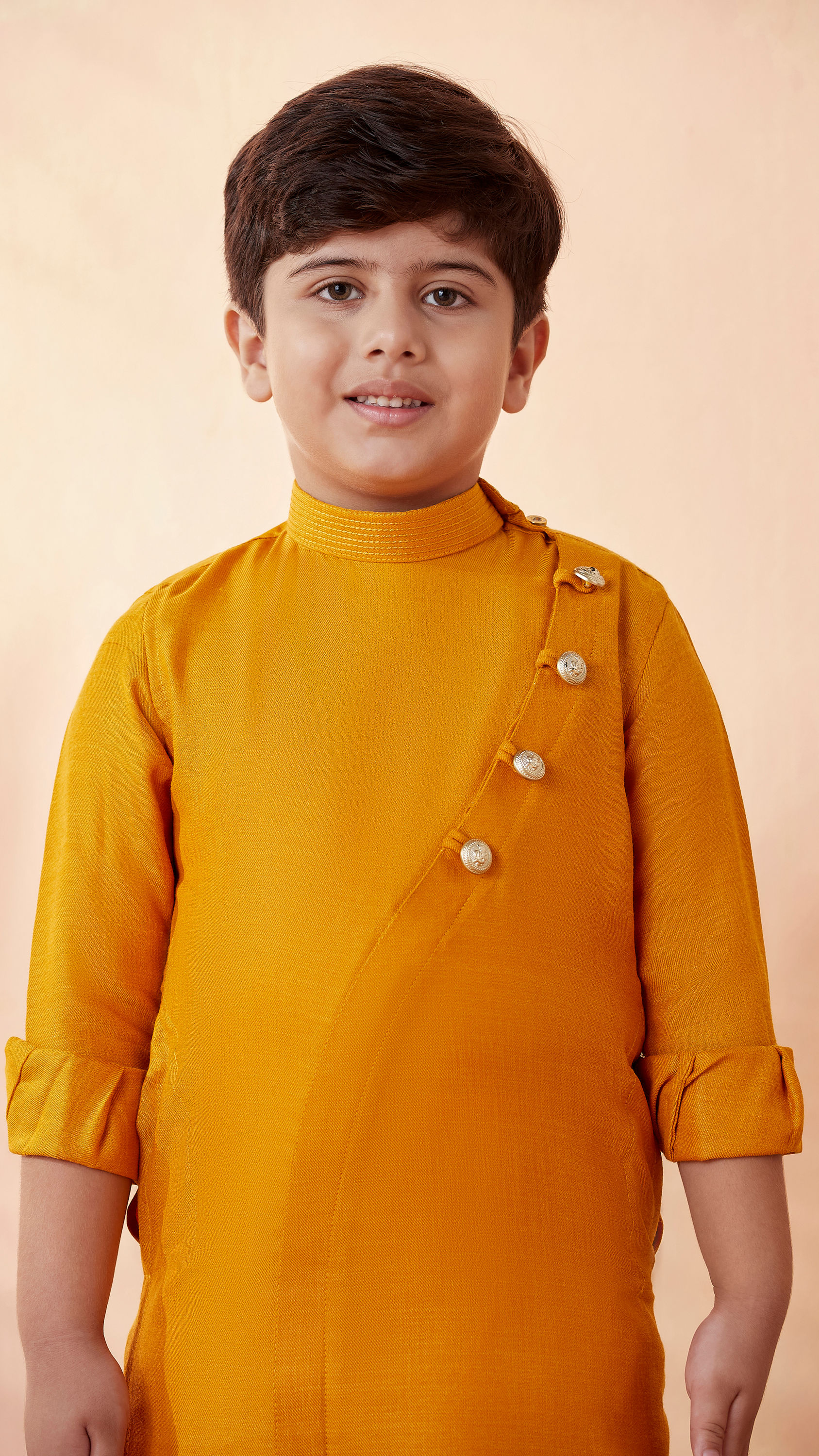 Manyavar Boys Boys Mustard Orange Plain Kurta Set