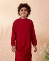 Boys Red And Blue Draped Kurta Jacket Set image number 2