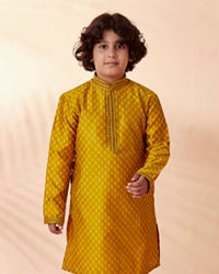 Manyavar Boys Boys Gold Yellow Jacquard Kurta Set