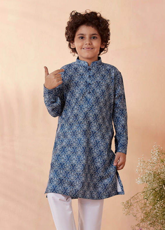 Manyavar Boys Boys Blue Print Kurta Set