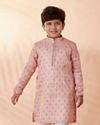 Manyavar Boys Boys Coral Pink Self Motif Kurta Set