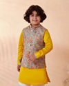 Manyavar Boys Boys Grey And Yellow Kurta Jacket Set