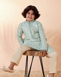 Manyavar Boys Boys Green Jacquard Kurta Set