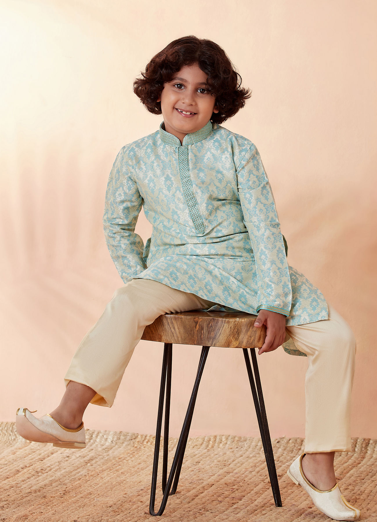 Manyavar Boys Boys Green Jacquard Kurta Set