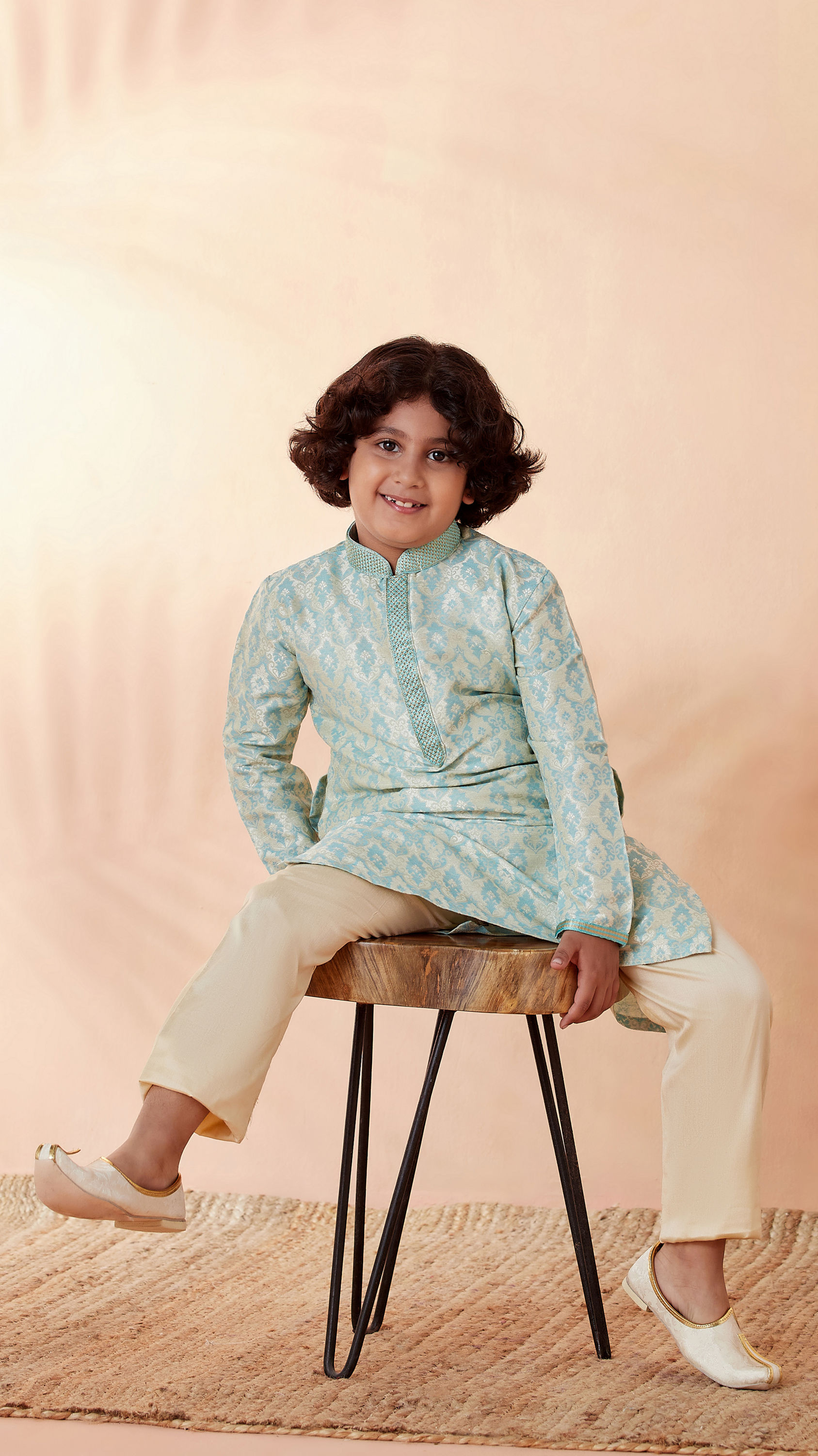 Manyavar Boys Boys Green Jacquard Kurta Set