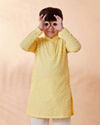 Manyavar Boys Boys Light Yellow Chikan Kurta Set