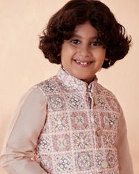 Manyavar Boys Boys Pink Chikan Kurta Jacket Set