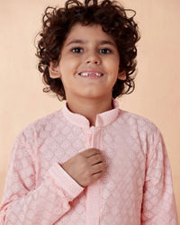 Manyavar Boys Boys Pink Chikan Kurta Set