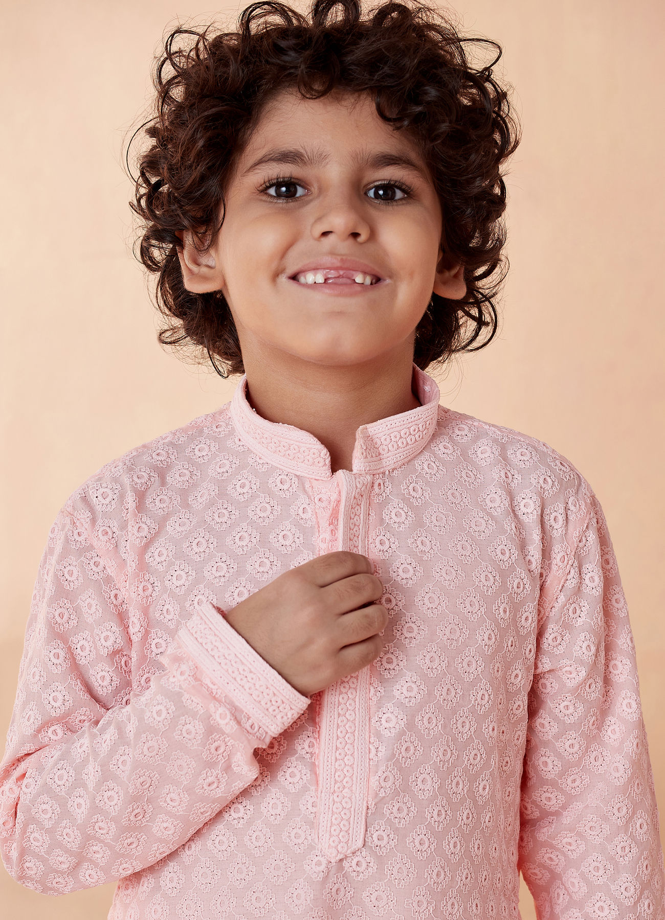 Manyavar Boys Boys Pink Chikan Kurta Set