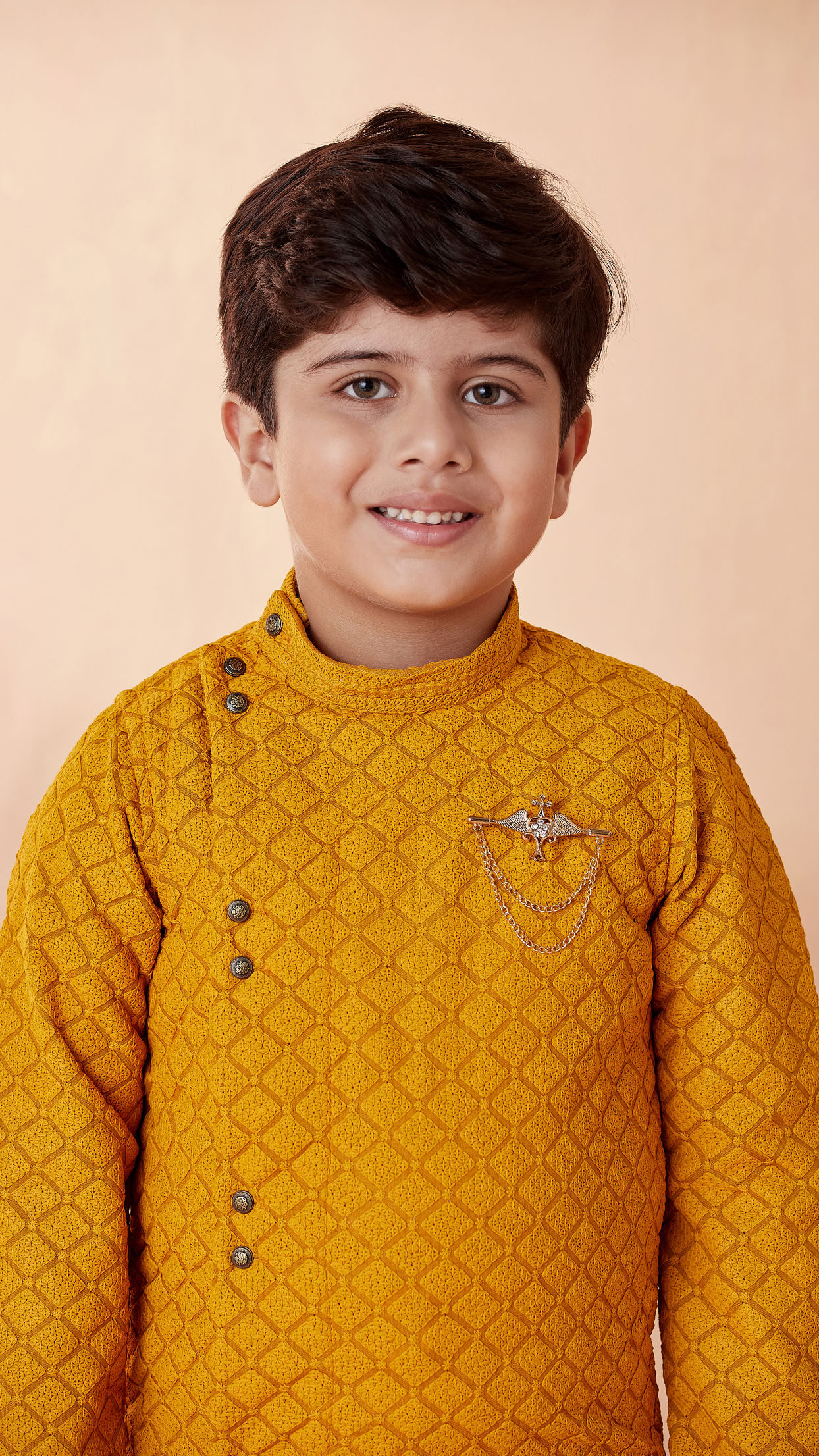 Manyavar Boys Boys Mustard Orange Side Open Kurta Set