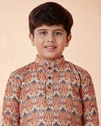 Manyavar Boys Boys Orange Printed Kurta Set