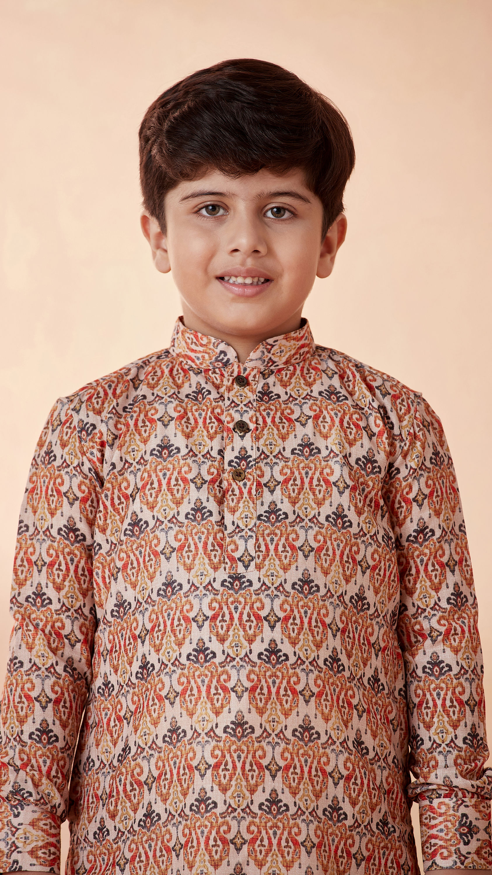 Manyavar Boys Boys Orange Printed Kurta Set