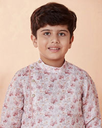 Manyavar Boys Boys Beige Side Open Printed Kurta Set