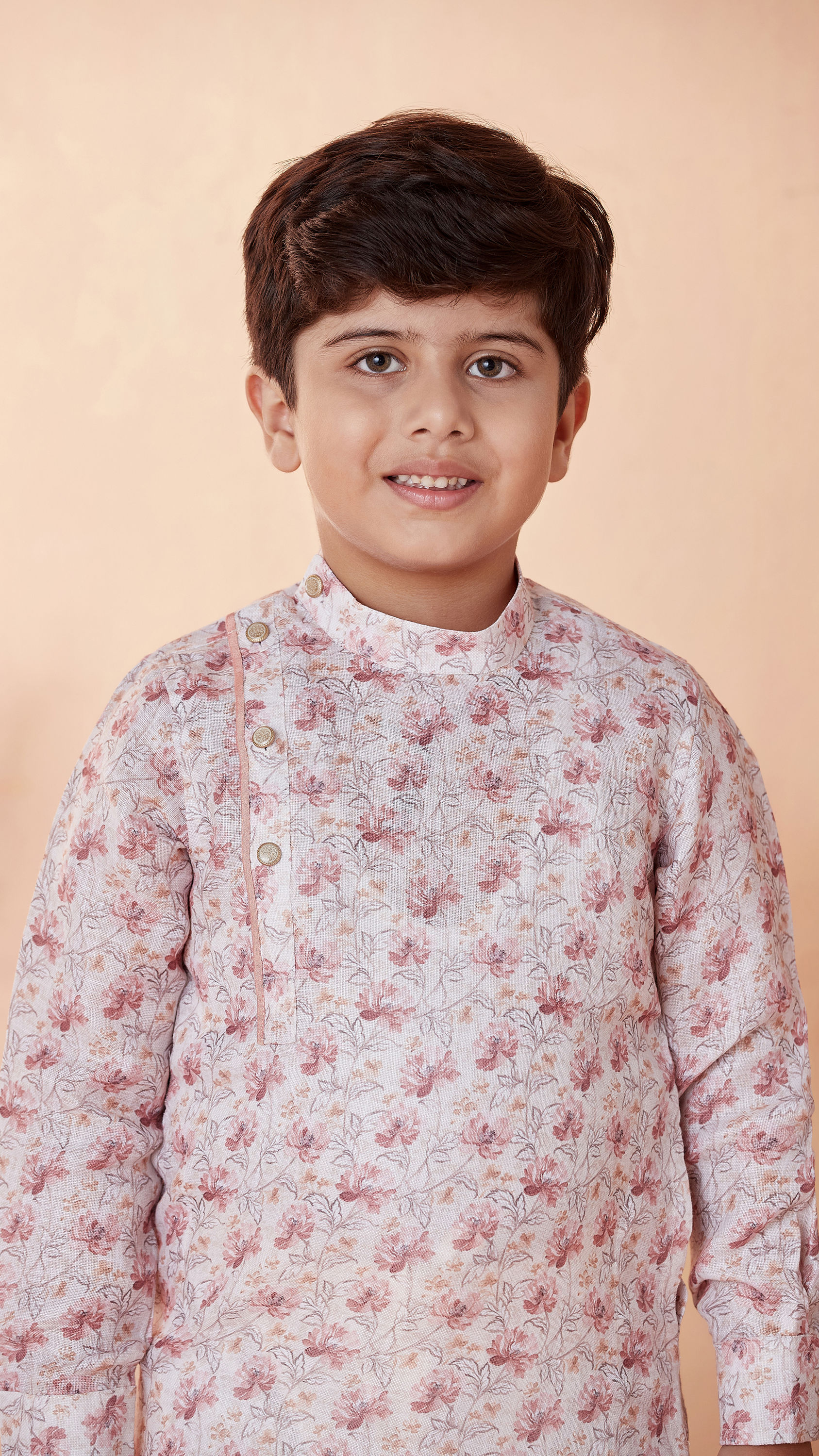 Manyavar Boys Boys Beige Side Open Printed Kurta Set