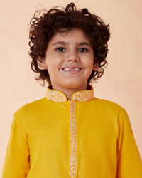 Manyavar Boys Boys Yellow Self Design Kurta Set