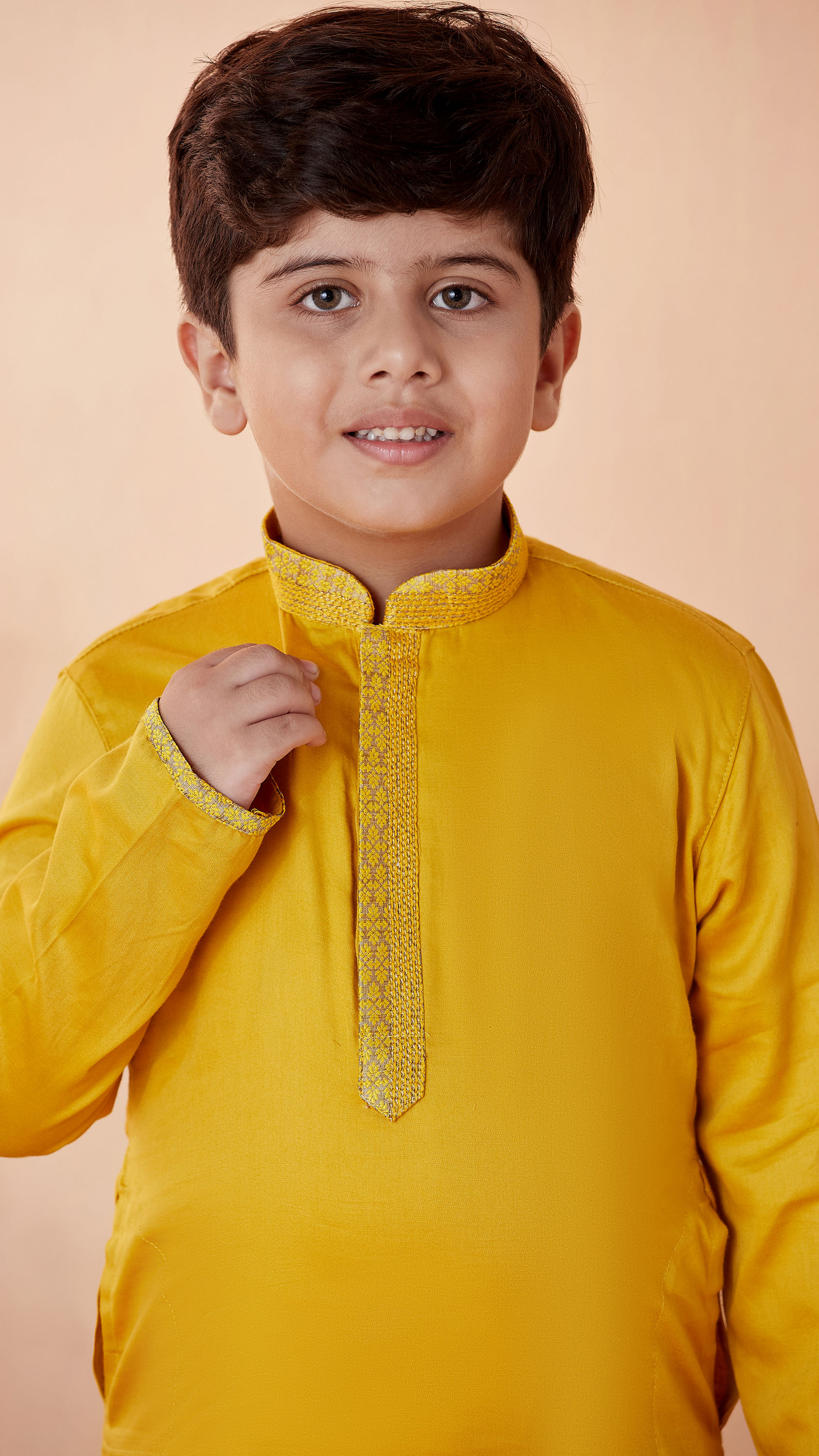 Manyavar Boys Boys Mustard Solid Kurta Set