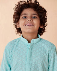 Manyavar Boys Boys Sea Green Chikan Kurta Set