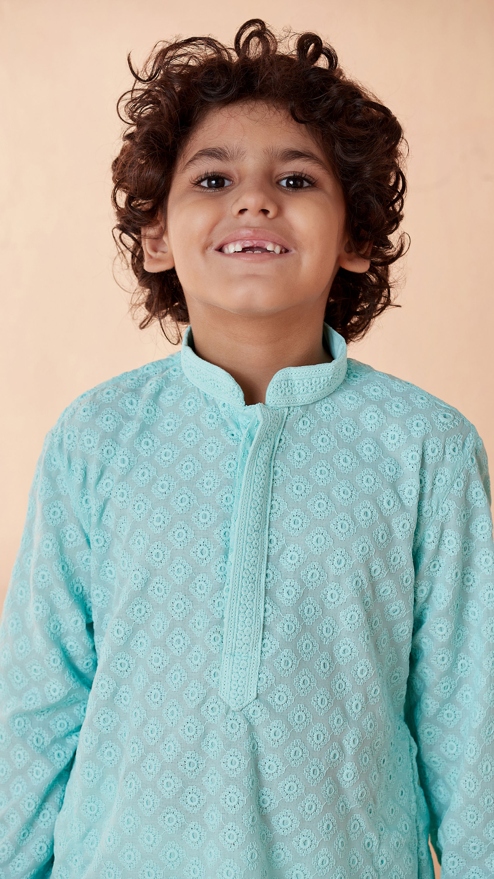 Manyavar Boys Boys Sea Green Chikan Kurta Set