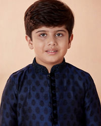 Manyavar Boys Boys Navy Blue Motif Design Kurta Set