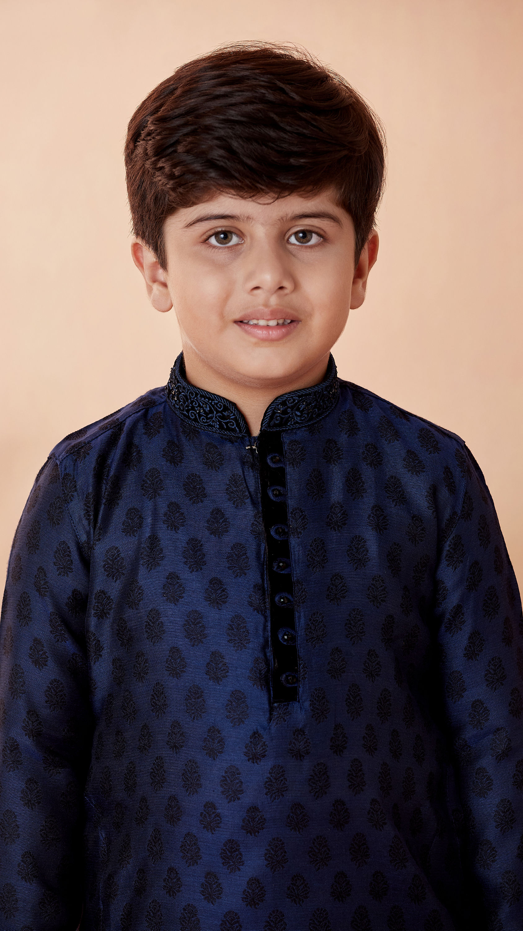 Manyavar Boys Boys Navy Blue Motif Design Kurta Set