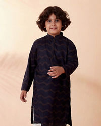 Manyavar Boys Boys Dark Blue Printed Kurta Set