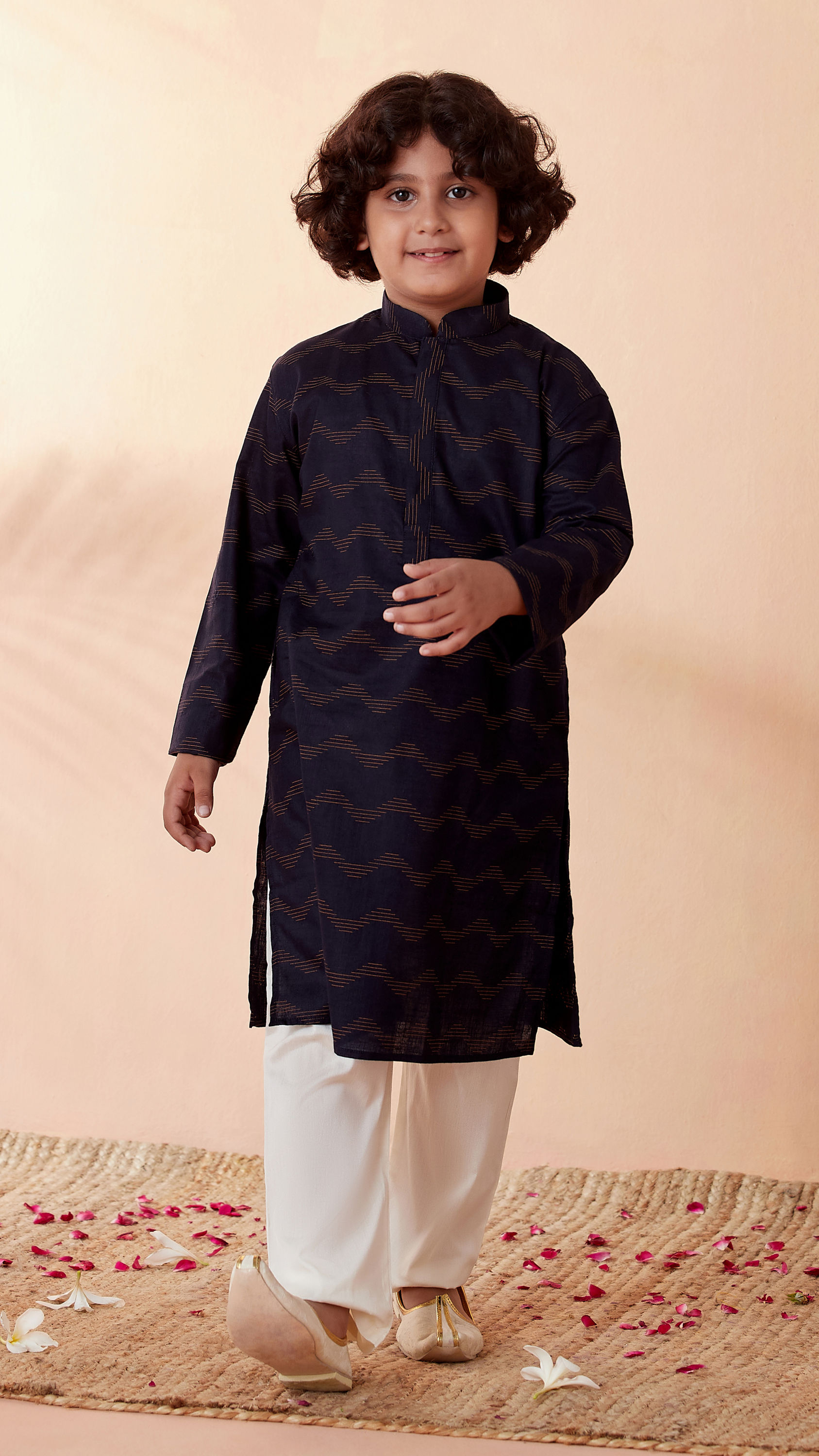 Manyavar Boys Boys Dark Blue Printed Kurta Set