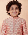 Manyavar Boys Boys Salmon Pink Jacquard Kurta Set