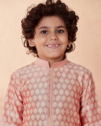 Manyavar Boys Boys Salmon Pink Jacquard Kurta Set