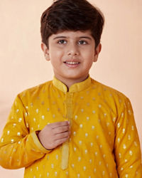 Manyavar Boys Boys Mustard Orange Jacquard Kurta Set