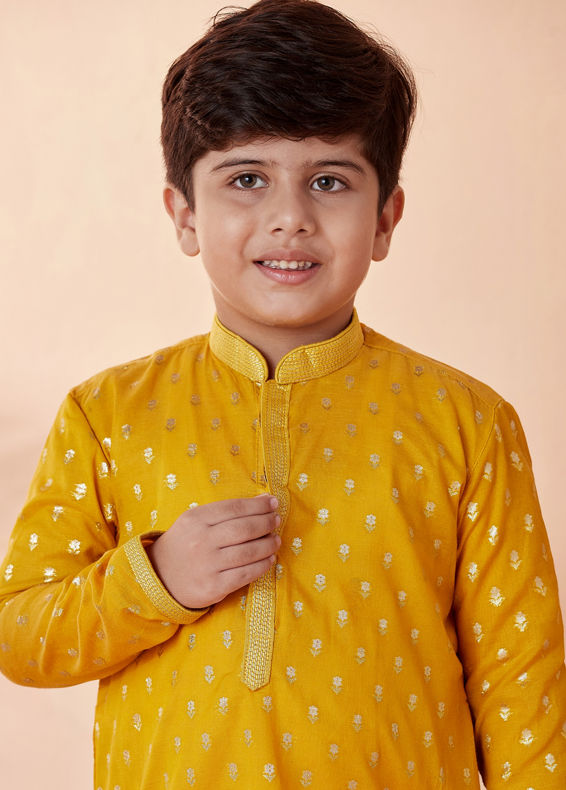 Manyavar Boys Boys Mustard Orange Jacquard Kurta Set
