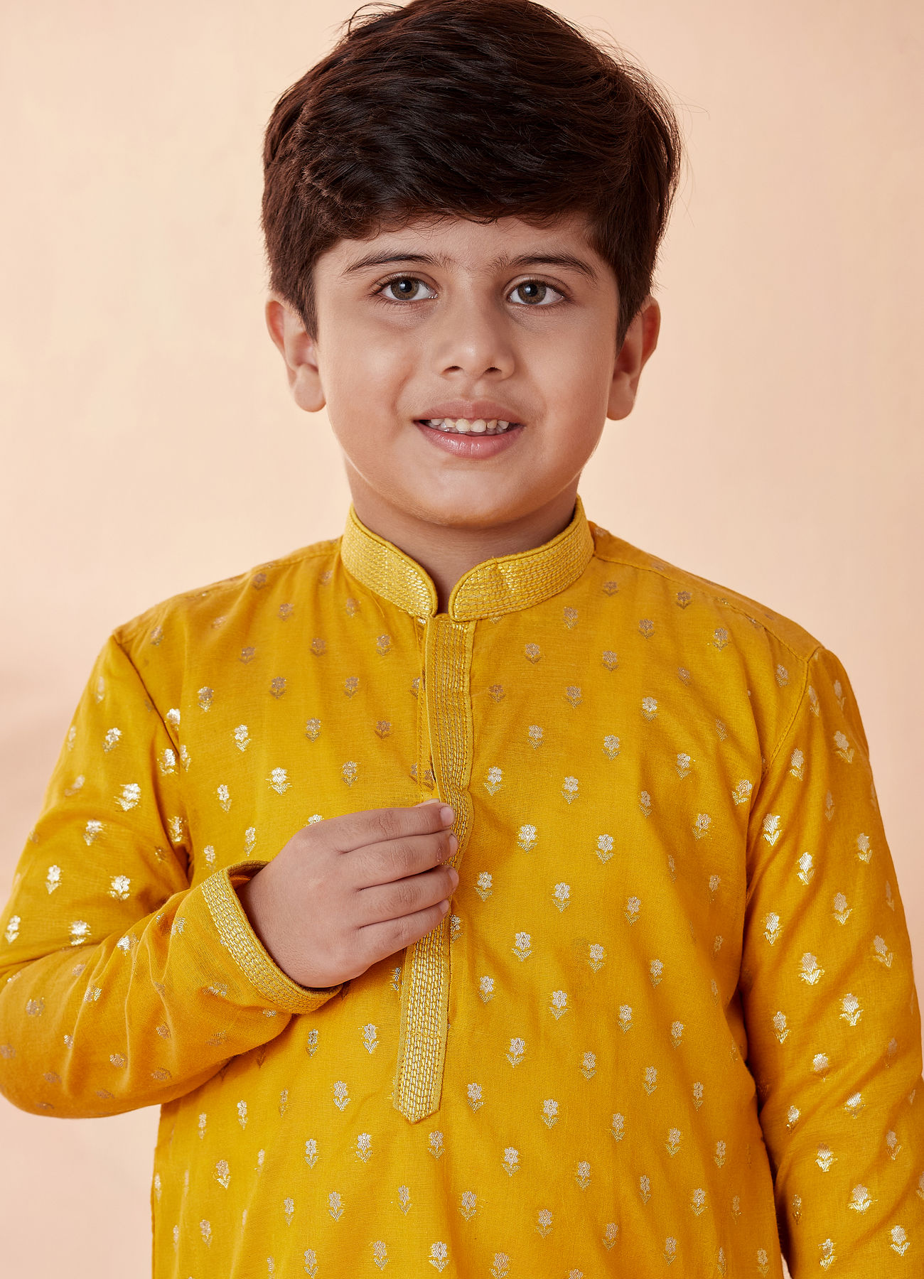 Manyavar Boys Boys Mustard Orange Jacquard Kurta Set