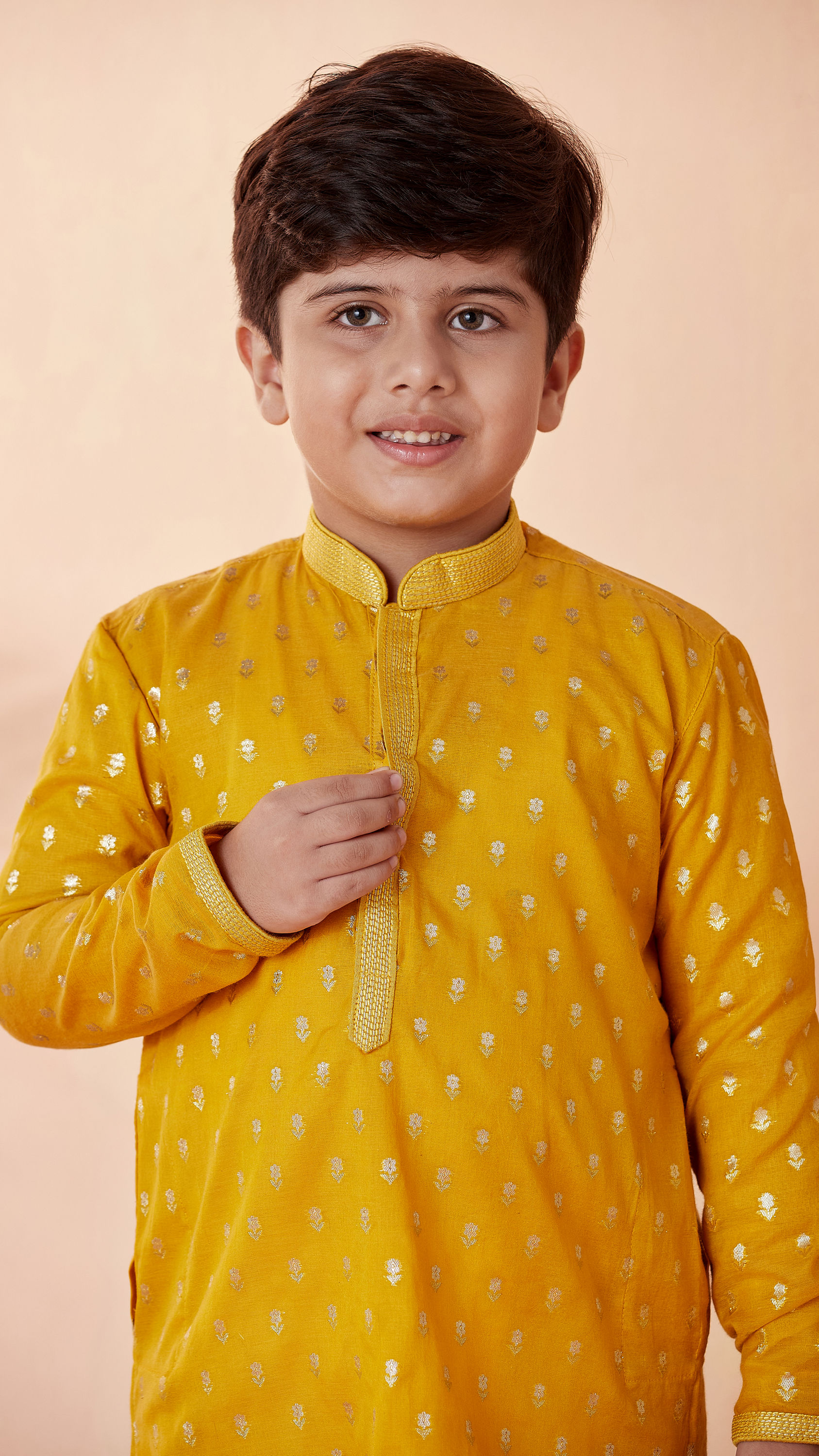 Manyavar Boys Boys Mustard Orange Jacquard Kurta Set