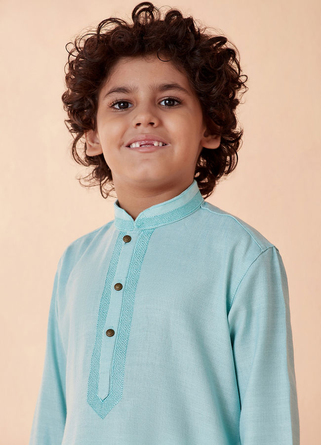 alt message - Manyavar Boys Boys Powder Blue Kurta Set image number 0